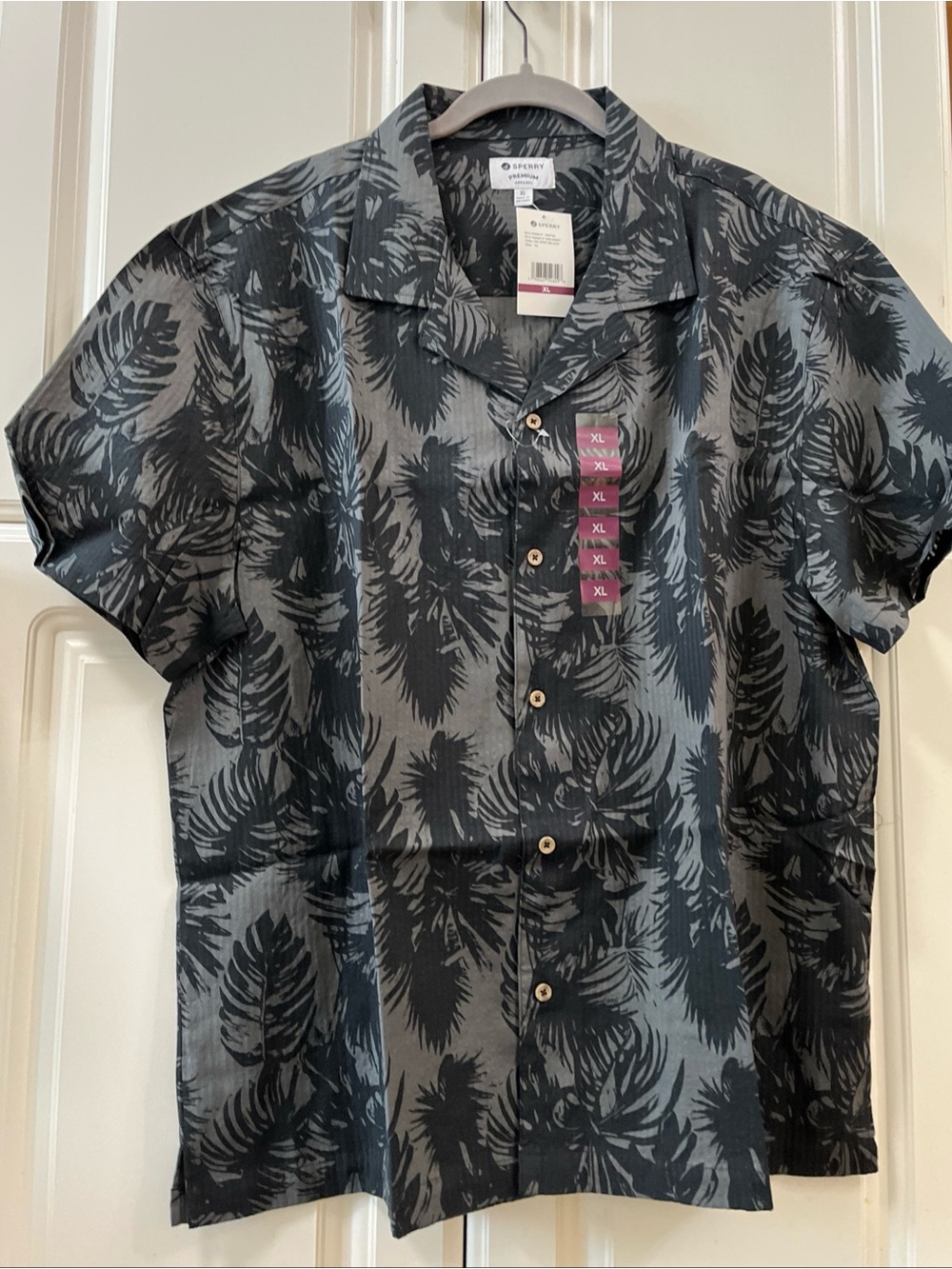 Sperry Premium men’s palm leaf Hawaiian shirt size XL black grey new
